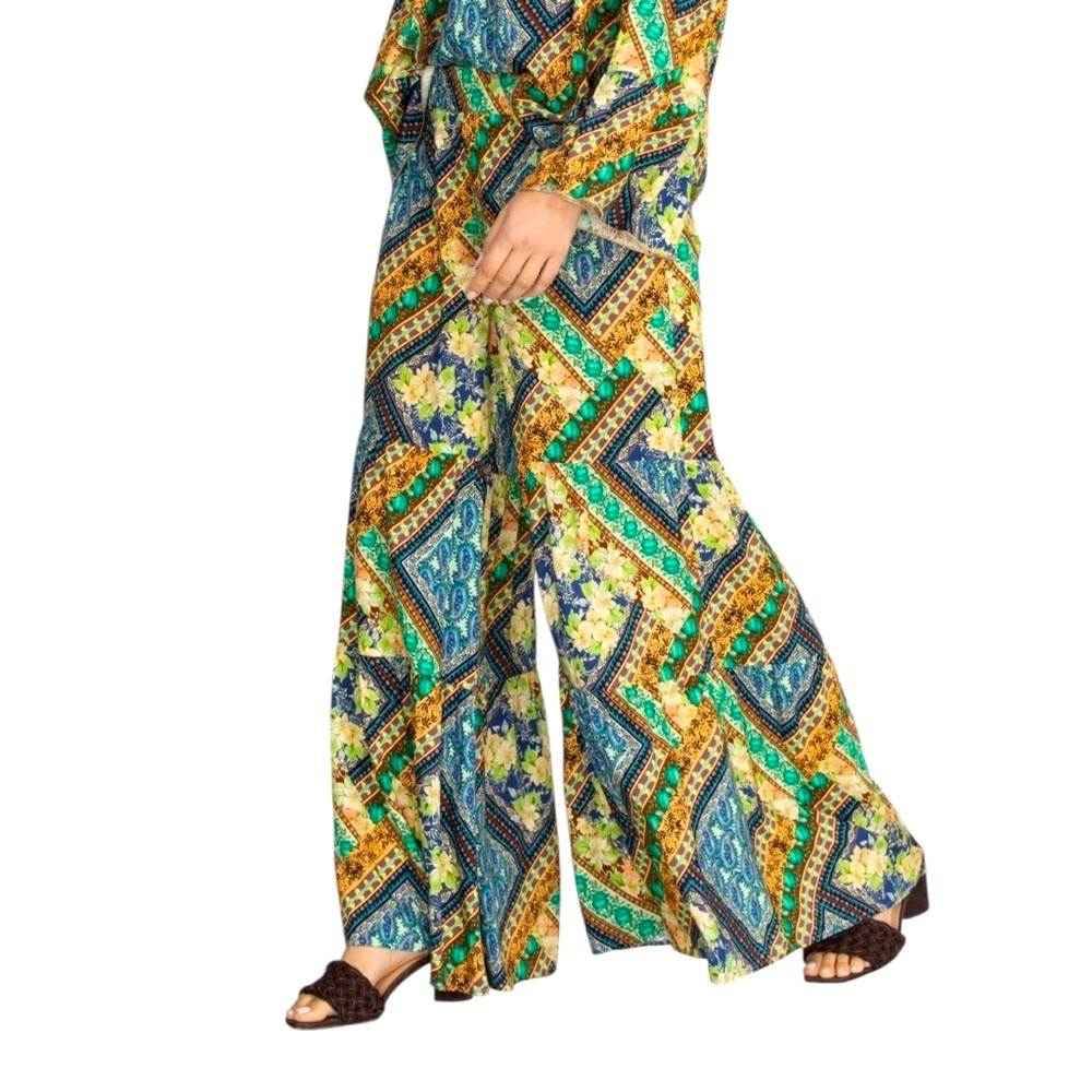 Johnny Was Boho Patchwork Rayon Rivera Tiered Multi Flare Paisley Pants